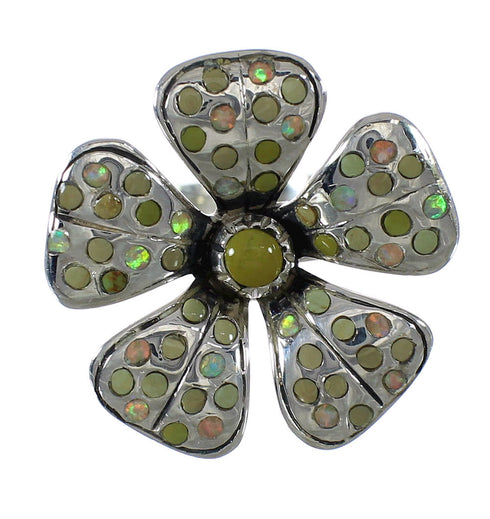 Turquoise And Opal Flower Southwest Silver Ring Size 6-1/4 WX70757